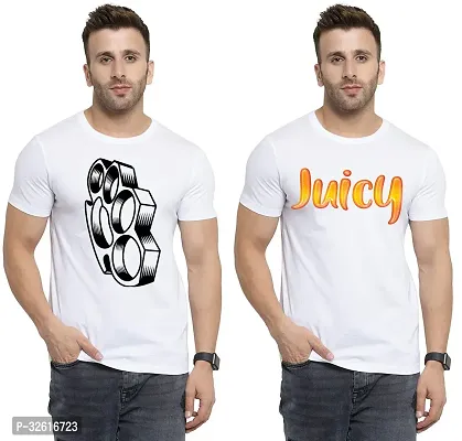 Reliable White Polycotton Printed Round Neck Tshirt For Men Pack Of 2-thumb0