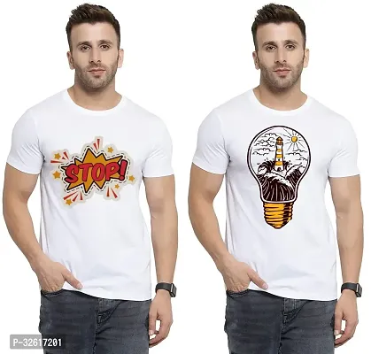 Stylish Polycotton White Printed Tees For Men Pack of 2