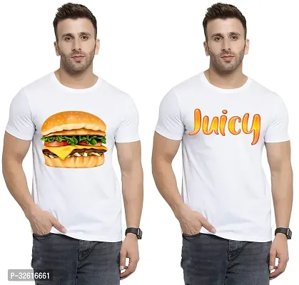 Stylish Polycotton White Printed Tees For Men Pack of 2