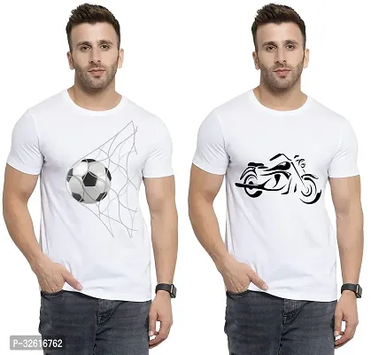 Reliable White Polycotton Printed Round Neck Tshirt For Men Pack Of 2-thumb0