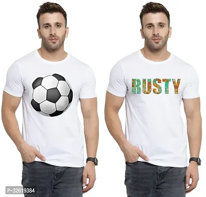 Reliable Polycotton Printed Round Neck Tees For Men Pack Of 2