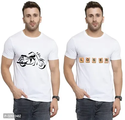 Stylish White Polycotton Printed T-Shirt For Men Pack Of 2-thumb0