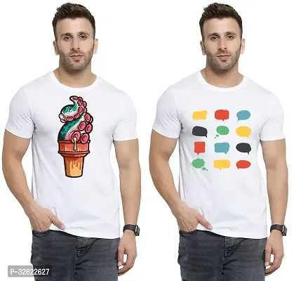 Stylish White Polycotton Printed T-Shirt For Men Pack Of 2-thumb0