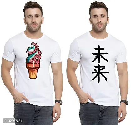 Stylish White Polycotton Round Neck T-Shirt For Men Pack Of 2-thumb0