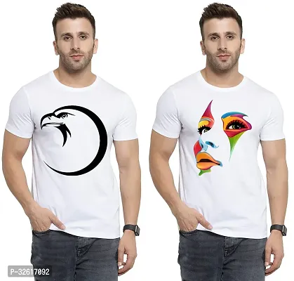 Reliable White Polycotton Printed Round Neck Tshirt For Men Pack Of 2-thumb0