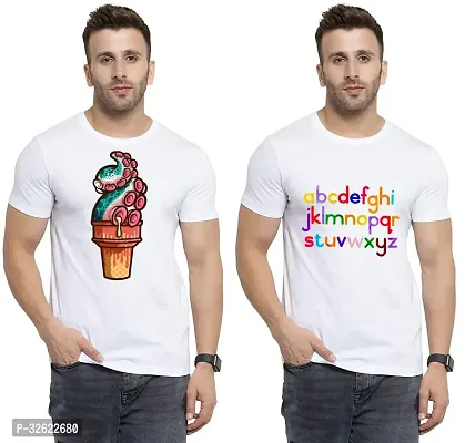 Stylish White Polycotton Printed T-Shirt For Men Pack Of 2-thumb0