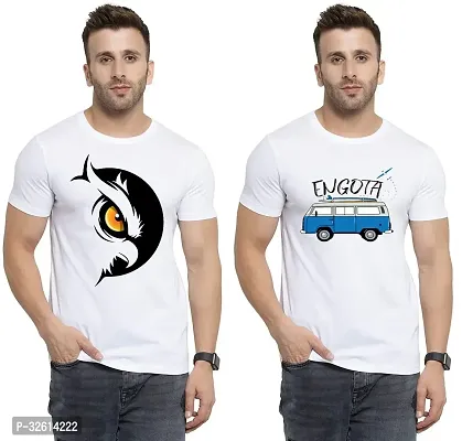 Reliable White Polycotton Printed T-Shirts For Men Pack Of 2