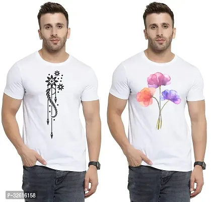 Stylish Polycotton White Printed Tees For Men Pack of 2