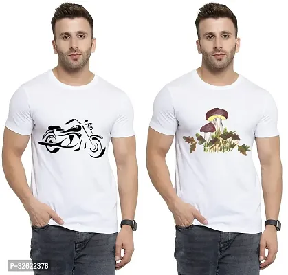 Stylish White Polycotton Printed T-Shirt For Men Pack Of 2