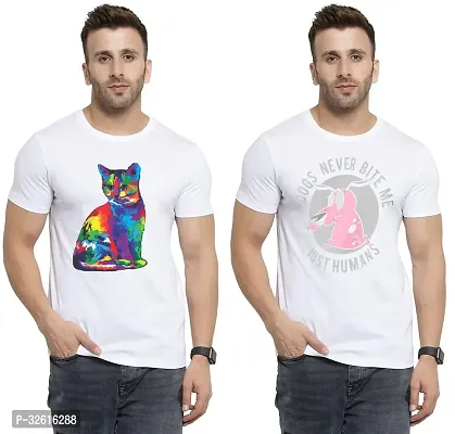 Stylish Polycotton White Printed Tees For Men Pack of 2