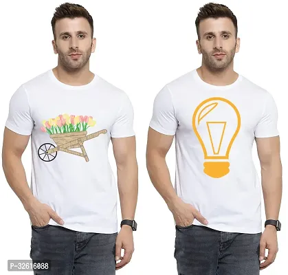 Reliable White Polycotton Printed Round Neck Tshirt For Men Pack Of 2-thumb0