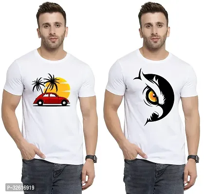 Stylish Polycotton White Printed Tees For Men Pack of 2