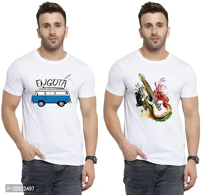 Stylish White Polycotton Printed T-Shirt For Men Pack Of 2-thumb0