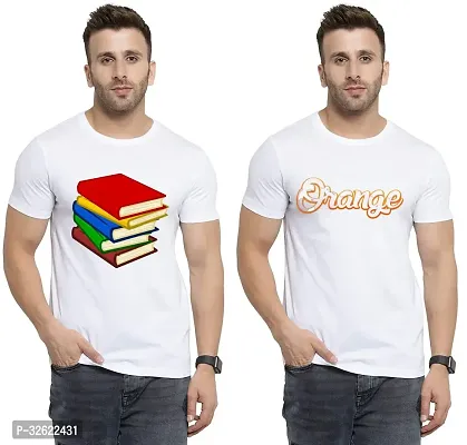 Stylish White Polycotton Printed T-Shirt For Men Pack Of 2