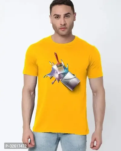 Stylish Polycotton Yellow Printed Tees For Men-thumb0