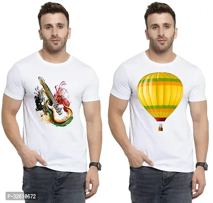 Elite White Polycotton Printed Round Neck Tees For Men- Pack Of 2-thumb0