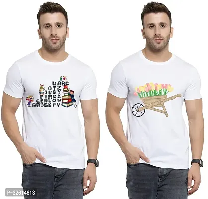 Reliable White Polycotton Printed T-Shirts For Men Pack Of 2