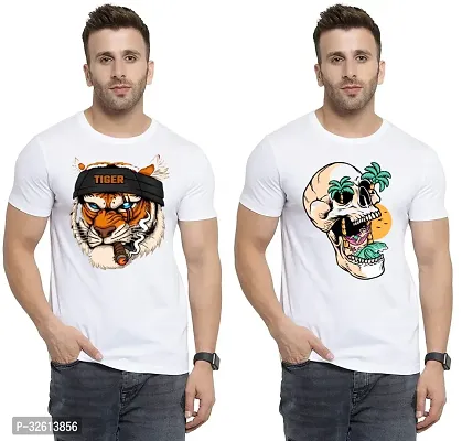 Reliable White Polycotton Printed T-Shirts For Men Pack Of 2