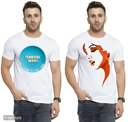 Elite White Polycotton Printed Round Neck Tees For Men- Pack Of 2-thumb0