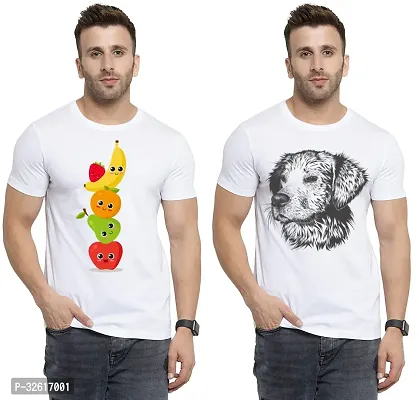 Reliable White Polycotton Printed Round Neck Tshirt For Men Pack Of 2-thumb0