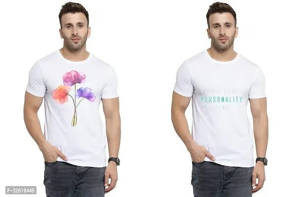 Reliable White Polycotton Printed Round Neck Tshirt For Men Pack Of 2-thumb0