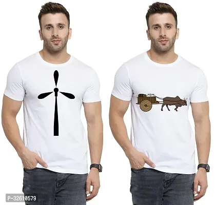 Reliable White Polycotton Printed Round Neck Tshirt For Men Pack Of 2-thumb0