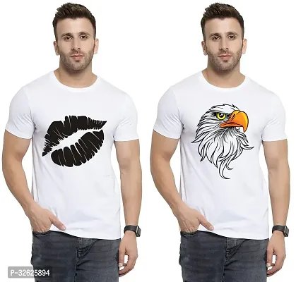 Stylish White Polycotton Round Neck T-Shirt For Men Pack Of 2-thumb0