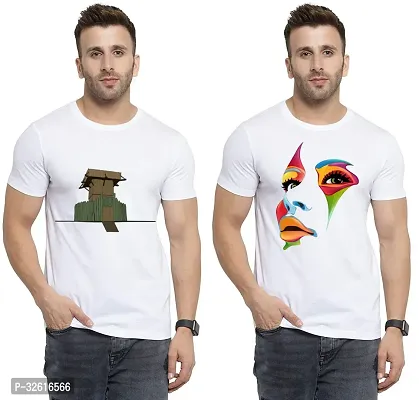 Reliable White Polycotton Printed Round Neck Tshirt For Men Pack Of 2