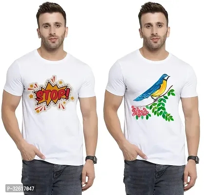 Stylish Polycotton White Printed Tees For Men Pack of 2