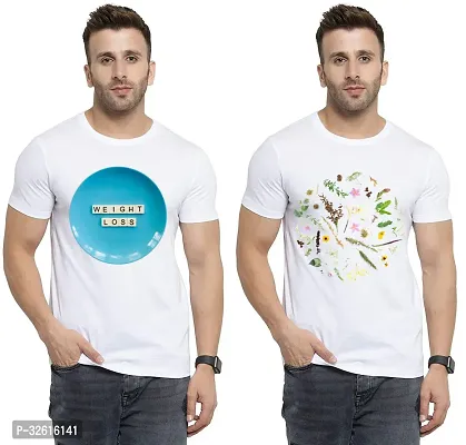 Reliable White Polycotton Printed Round Neck Tshirt For Men Pack Of 2