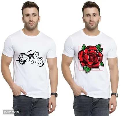 Stylish White Polycotton Printed T-Shirt For Men Pack Of 2-thumb0