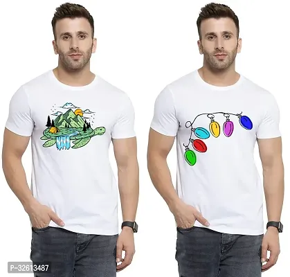 Reliable White Polycotton Printed T-Shirts For Men Pack Of 2