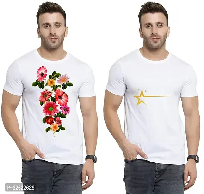 Stylish White Polycotton Printed T-Shirt For Men Pack Of 2