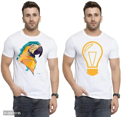 Reliable White Polycotton Printed Round Neck Tshirt For Men Pack Of 2