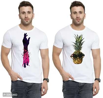 Stylish White Polycotton Printed T-Shirt For Men Pack Of 2-thumb0