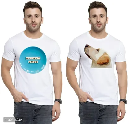 Reliable White Polycotton Printed Round Neck Tshirt For Men Pack Of 2