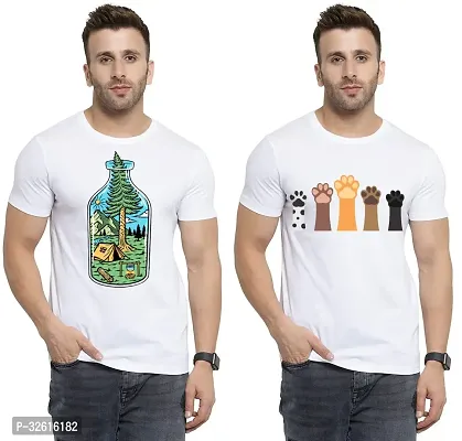 Stylish Polycotton White Printed Tees For Men Pack of 2-thumb0