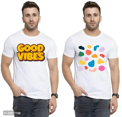 Stylish White Polycotton Round Neck T-Shirt For Men Pack Of 2-thumb0