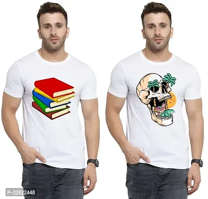 Stylish White Polycotton Printed T-Shirt For Men Pack Of 2