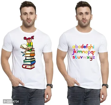 Reliable White Polycotton Printed T-Shirts For Men Pack Of 2