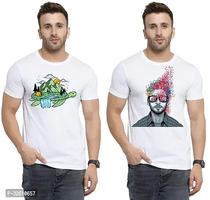 Reliable White Polycotton Printed Round Neck Tshirt For Men Pack Of 2-thumb0