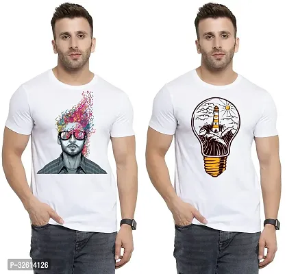 Reliable White Polycotton Printed T-Shirts For Men Pack Of 2-thumb0