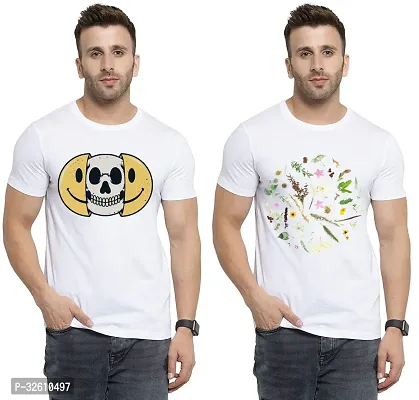 Elite White Polycotton Printed Round Neck Tees For Men- Pack Of 2-thumb0