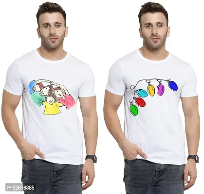 Reliable White Polycotton Printed Round Neck Tshirt For Men Pack Of 2-thumb0