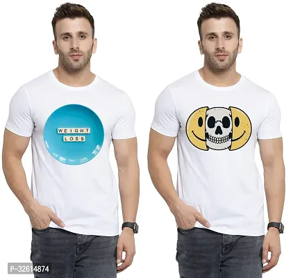 Elite White Polycotton Printed Round Neck Tees For Men- Pack Of 2-thumb0