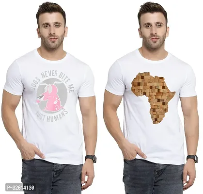 Reliable White Polycotton Printed T-Shirts For Men Pack Of 2