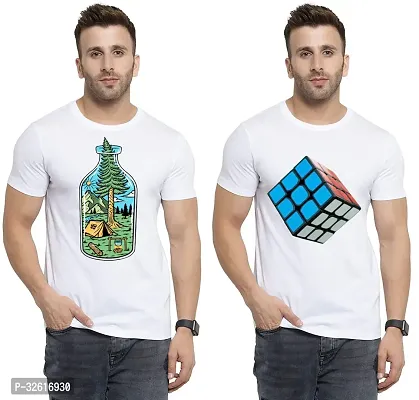 Stylish Polycotton White Printed Tees For Men Pack of 2