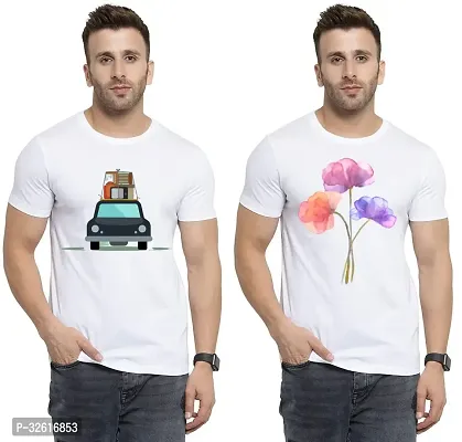 Stylish Polycotton White Printed Tees For Men Pack of 2