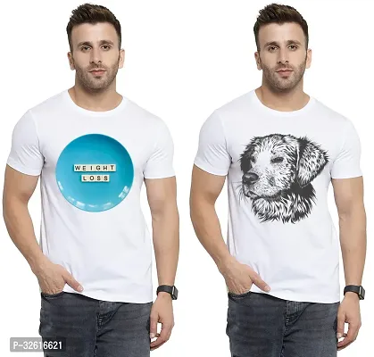 Reliable White Polycotton Printed Round Neck Tshirt For Men Pack Of 2-thumb0