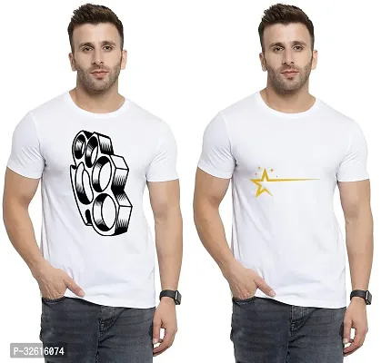 Reliable White Polycotton Printed Round Neck Tshirt For Men Pack Of 2-thumb0